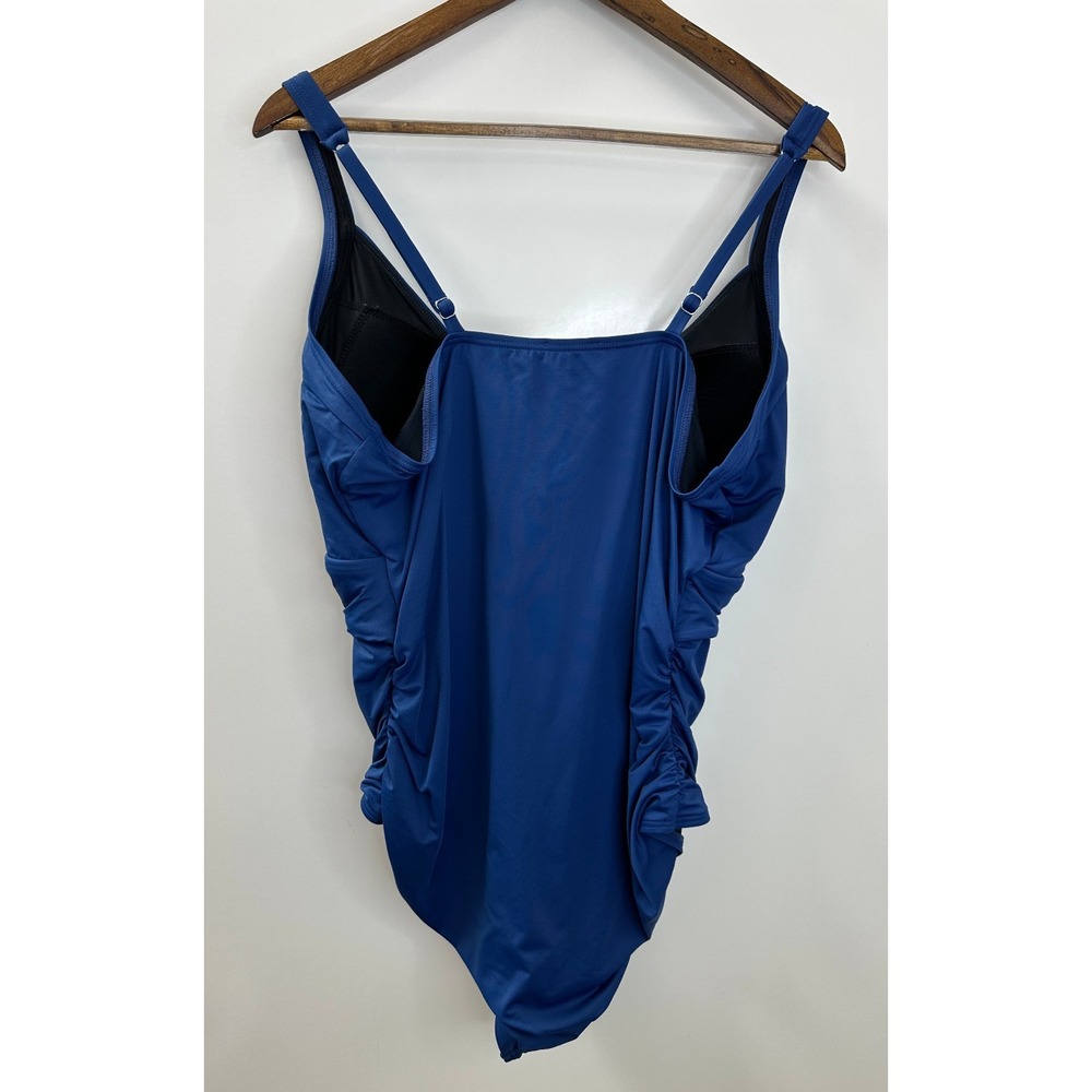 Sundance One Piece Swimsuit Blue Twist Front Ruched Stretch Womens Size XXL - Picture 8 of 9